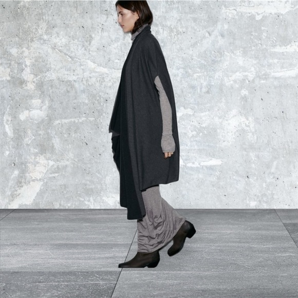 ZARA NWT Woman Medium Wool Blend CAPE with Asymmetric Front & Hem Shawl Gray - Picture 4 of 9